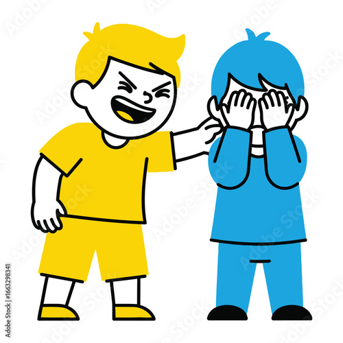 Bullying Illustration: A stark depiction of bullying, with one figure assertively imposing on another, presenting a powerful visual commentary on a pervasive social issue.