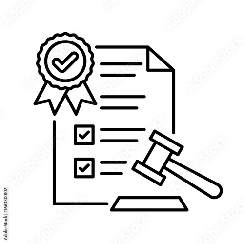 Regulation icon set. Rules and law icons. Regulatory compliance and market access icons. Probate symbol. Check mark icons. Vector Illustration