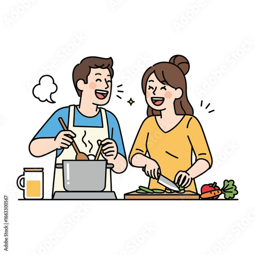 Joyful Culinary Duo: A couple shares laughter and connection as they prepare a delightful meal together. It's a scene of togetherness, culinary creativity, and heartwarming domesticity.