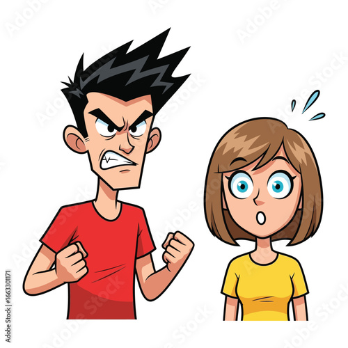 Illustration of Confrontation and Anxiety: A digitally crafted illustration portrays a heated exchange between two figures.