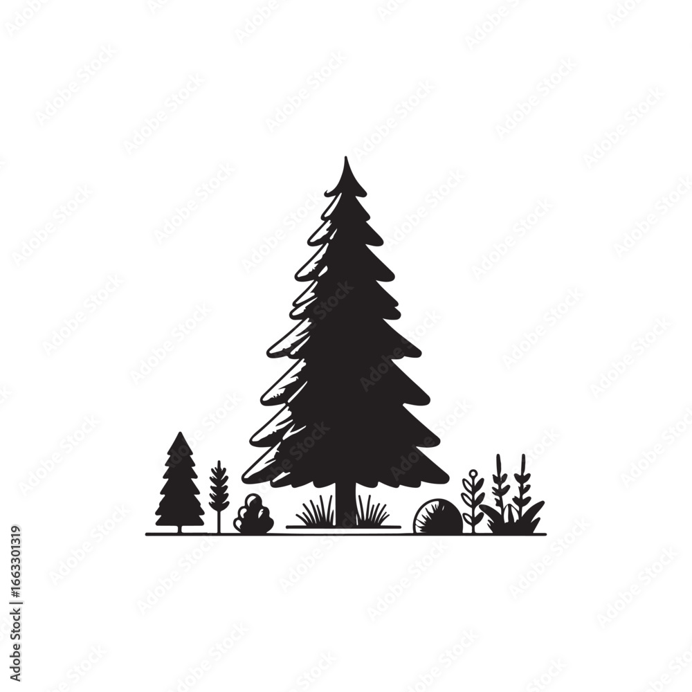 Obraz premium Douglas Fir Evergreen Conifer Tree Vector Design.