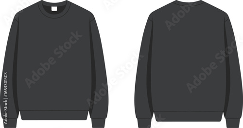 Black Crewneck Sweatshirt Flat Vector Design | Casual Clothing Layout Template for Fashion & Print Design


