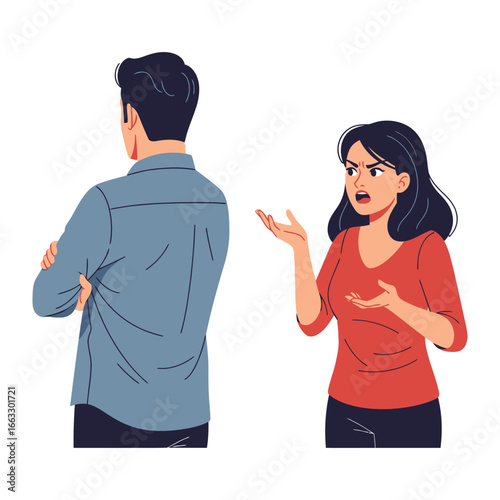 Argument Illustration: Capturing the heat of a heated argument, a stylized illustration vividly portrays a couple's conflict, each figure embodying a different response.