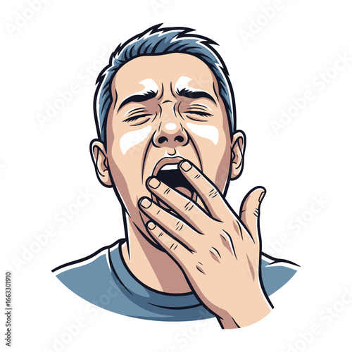 Tired Face: A portrait captures a man lost in a yawn, a natural state of sleepiness.