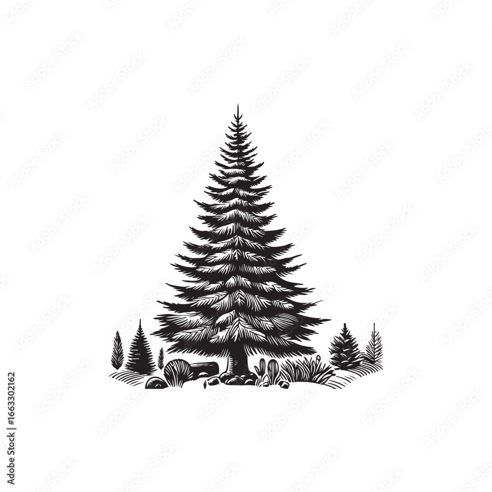 Obraz premium Douglas Fir Evergreen Conifer Tree Vector Design.