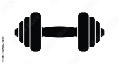 A black silhouette of a dumbbell on a white background