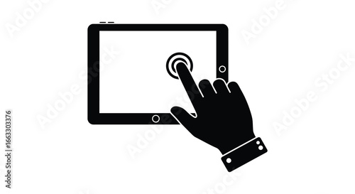 Hand touching a tablet screen with finger