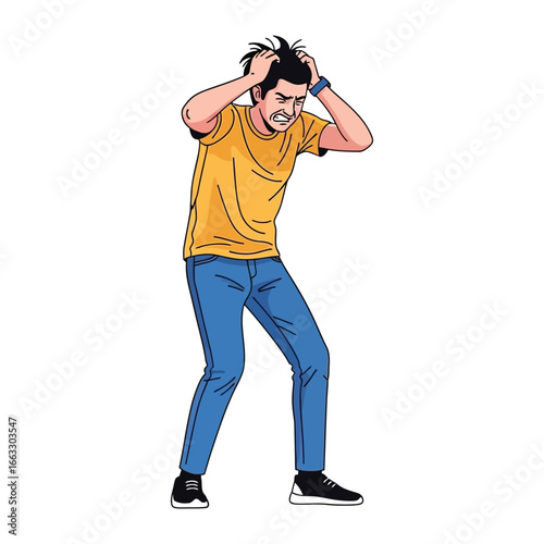 Overwhelmed: A depiction of stress personified, illustrating the intense emotional state of an individual grappling with frustration. 