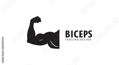 Black silhouette of flexed biceps with text on white background