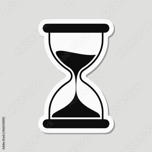 A classic black and white hourglass sticker, symbolizing the passage of time, deadlines, and the importance of time management on a light gray background