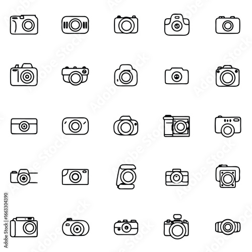 Collection of vintage and modern camera icons, showcasing photography evolution