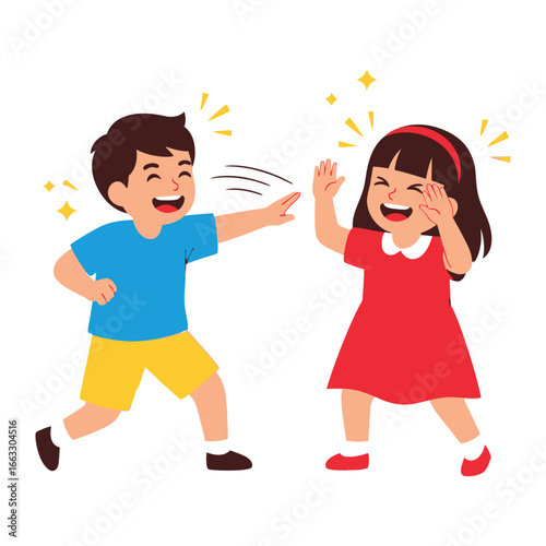 Joyful Interactions: A charming illustration capturing two children, filled with pure glee, engaging in playful interaction, the scene evokes feelings of joy and companionship
