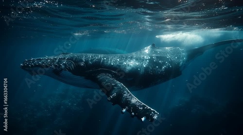 whale swims underwater