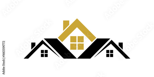 Elegant Gold and Black House Icon Representing Real Estate and Property Ventures