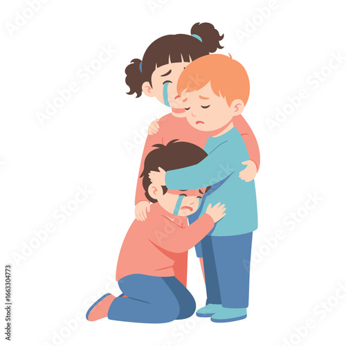 Crying Child: A heartbreaking scene of children comforting each other.