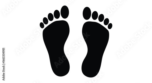 A pair of black footprints or bare feet on a white background