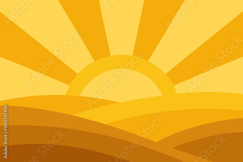 Golden sunlight spilling across rolling prairies warm abstract landscape vector illustration