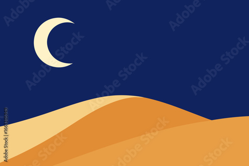 Serene desert dunes under a crescent moon vector illustration peaceful night sky
