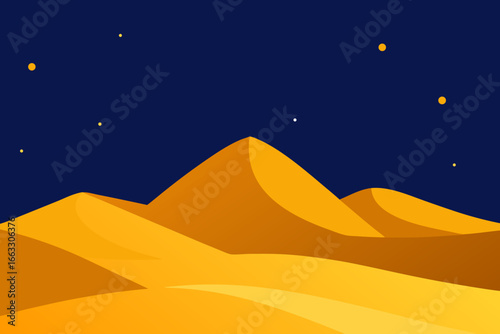 Golden desert dunes under a starry night sky vector illustration