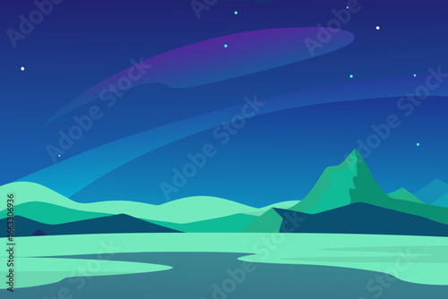 Vast tundra aurora veil vector illustration beautiful northern lights over icy landscape