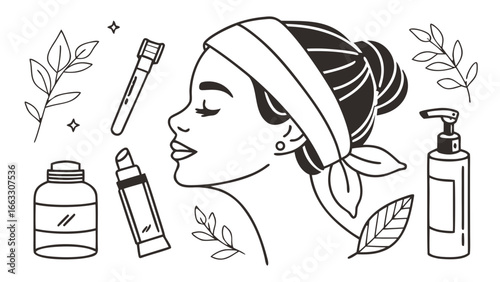 Skincare Line Art Vector Set — Beauty Cosmetics Icons Transparent PNG