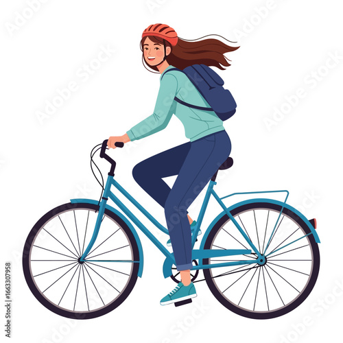 Bicycle Rider: A vibrant illustration of a woman enjoying a leisurely bike ride. Capturing the freedom of movement and the joy of outdoor activity.