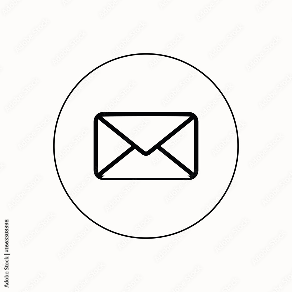 Simple envelope icon inside a circle on white background Simple envelope icon inside a circle on white background