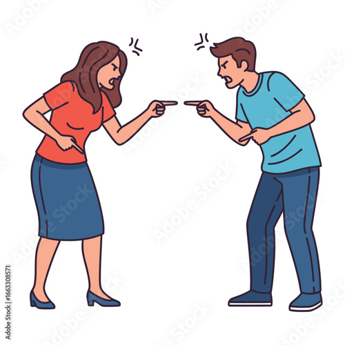 Animated Confrontation: An animated illustration of a couple intensely arguing, capturing the peak of a heated disagreement.