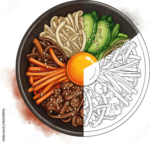 A Harmony of Flavors Bibimbap Sketch