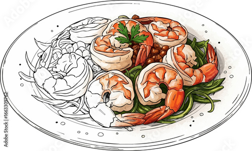 The Garlicky Delight A Shrimp Scampi Sketch