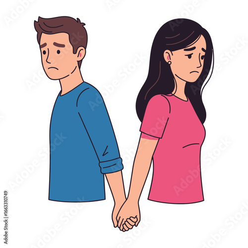 Two Souls Parted: The somber depiction of two individuals in a moment of separation, capturing the poignant essence of heartbreak and the end of a relationship, where emotional distance echoes. 