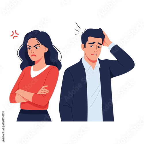 Disagreement: Illustrated conflict between a woman and a man. Capturing the essence of emotional turmoil and interpersonal tension.