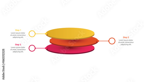 3d round layers stack infographic with 3 steps