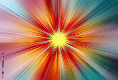 Abstract surface of radial blur zoom in bright red, orange, yellow tones. Dynamic explosion effect, bright, hot background design.