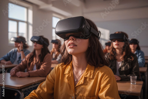 Students immersed in virtual reality learning experience
