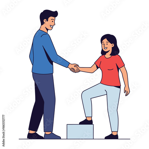 Partnership and Support: A graphic captures a moment of camaraderie and assistance. A supportive figure extends a helping hand to another, representing teamwork, mutual support, and a shared journey.