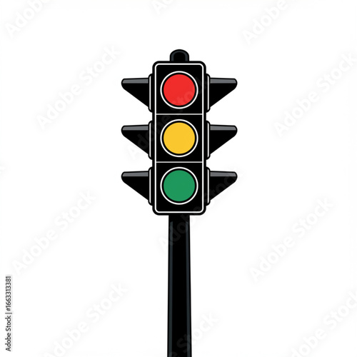Modern traffic signal displays vibrant red, yellow, and green lights for traffic control