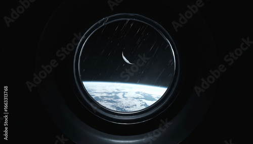 View of Earth, Moon, and Rain From Spacecraft Window