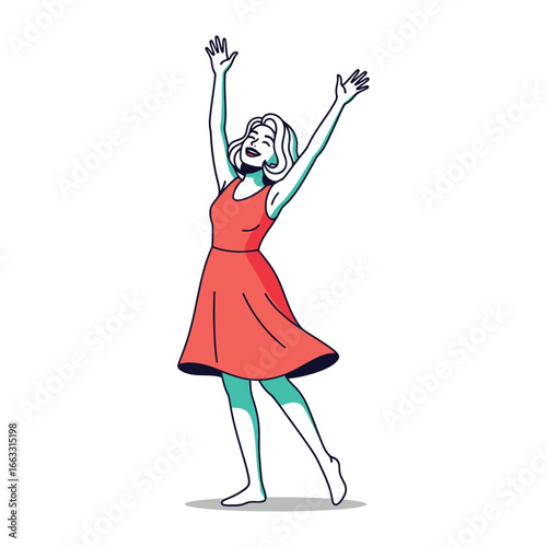 Joyful Expression: An illustration captures a woman exuding pure happiness and unrestrained freedom, with her arms open wide in a gesture of elation.