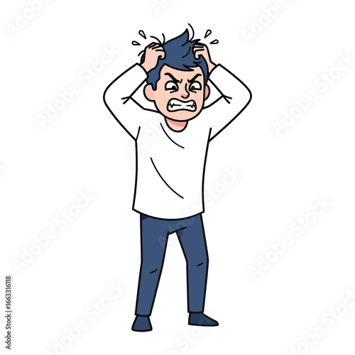 Frustration Unleashed: A man is consumed by frustration, captured in a moment of exasperation. Expressing emotional stress and mental unrest.