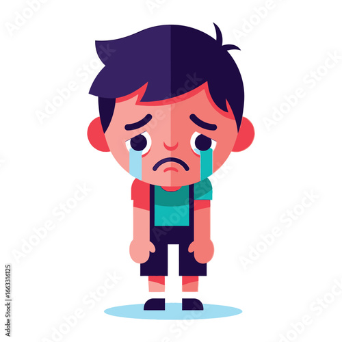 Crying Boy: A simple illustration of a sad young boy, tears streaming down his face, highlighting vulnerability, sadness, and the emotions of childhood. 