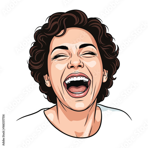 Joyful Laughter: Captivating illustration of a woman's infectious laughter, revealing the pure, unadulterated delight that bubbles from within.