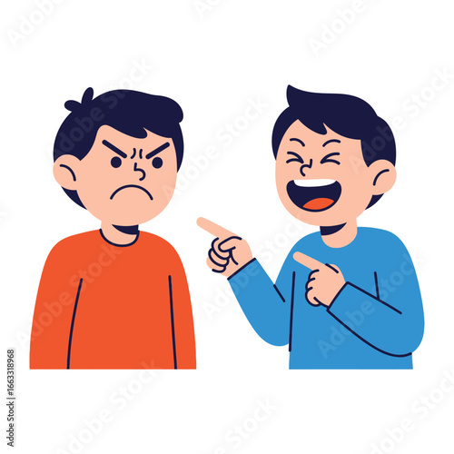 Mocking Illustration: A cartoon illustration capturing the scenario of one person's dismay being met with the harsh mockery of another, which encapsulates themes of social dynamics.