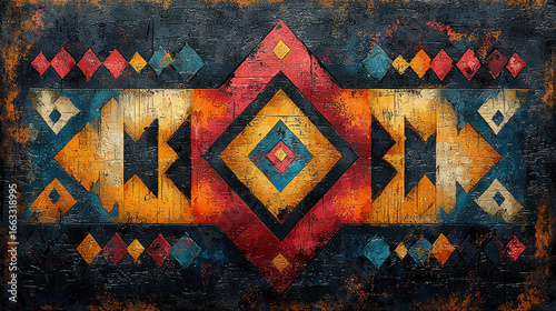 A vibrant tapestry of African heritage, woven with bold, hand-drawn ethnic motifs in a kaleidoscope of orange, red, yellow, blue, and black. This vintage print, with its grunge texture, is perfect 