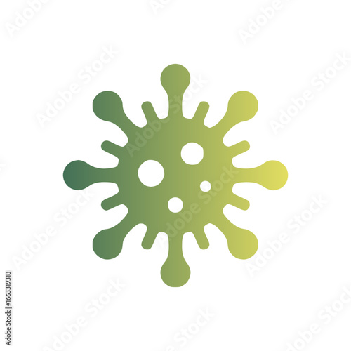 Stylized green virus icon with a gradient, featuring circular elements and spike-like protrusions, symbolizing disease and microscopic life.