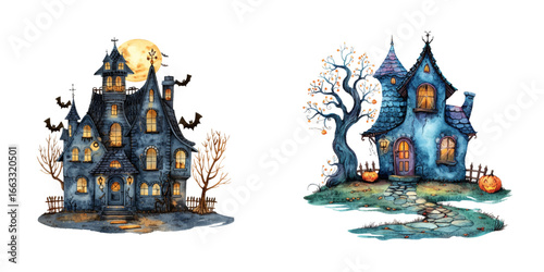 halloween house watercolor vector illustration