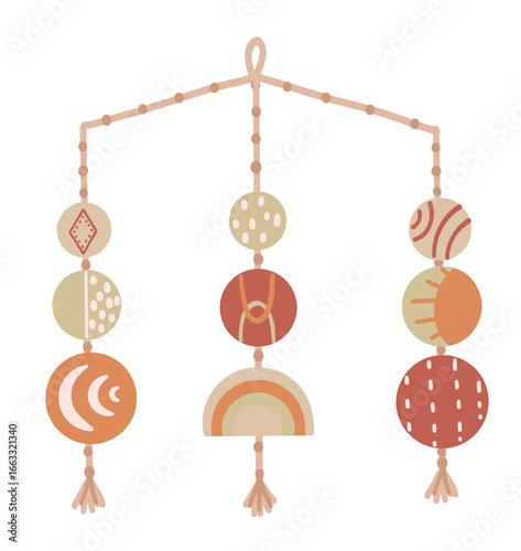 Baby boho garland with folk celestial pattern in flat style