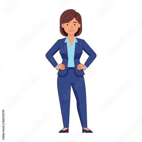 Confident Businesswoman in Power Suit: A stylish and confident businesswoman stands in a tailored suit, exuding professionalism and poise, ready to lead.