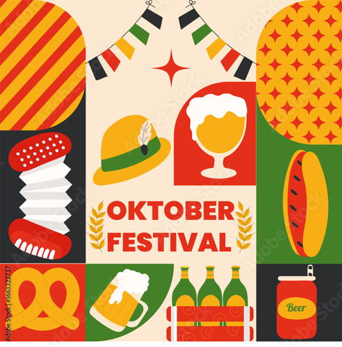 Abstract minimalist flat geometric pattern background design on Oktoberfest vector illustration.