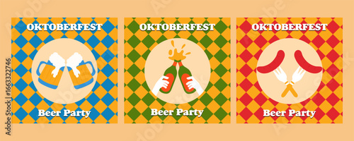 Set of three Oktoberfest geometric pattern background design vector illustration.